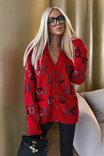 Женский шерстяной кардиган Gucci GG Monogram Premium - Red   