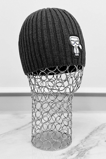 Мужская шапка серого цвета Karl Lagerfeld logo-patch   