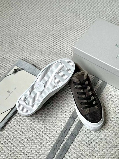 Женские кроссовки с мехом Brunello Cucinelli Premium - Grey   