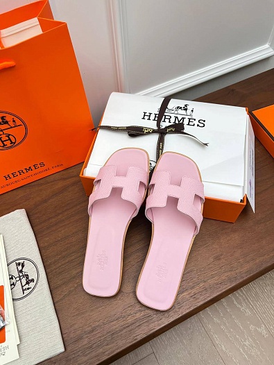 Женские кожаные шлёпанцы Hermes premium   