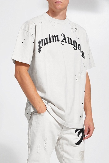 Белая оверсайз футболка Palm Angels Glittered logo   