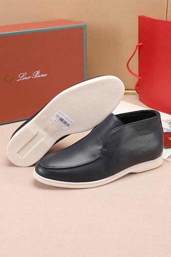 Кожаные лоферы с мехом Loro Piana Open Walk - Navy   