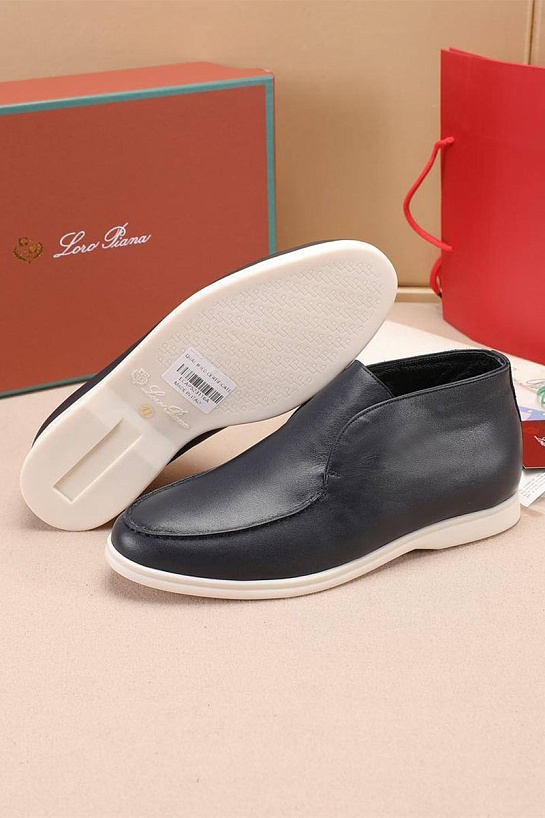 Кожаные лоферы с мехом Loro Piana Open Walk - Navy