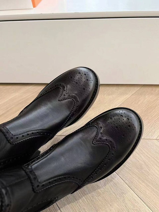 Женские кожаные ботинки Hermes Premium чёрного цвета