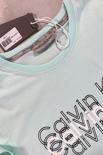 Брендовая мужская футболка Calvin Klein бирюзового цвета   