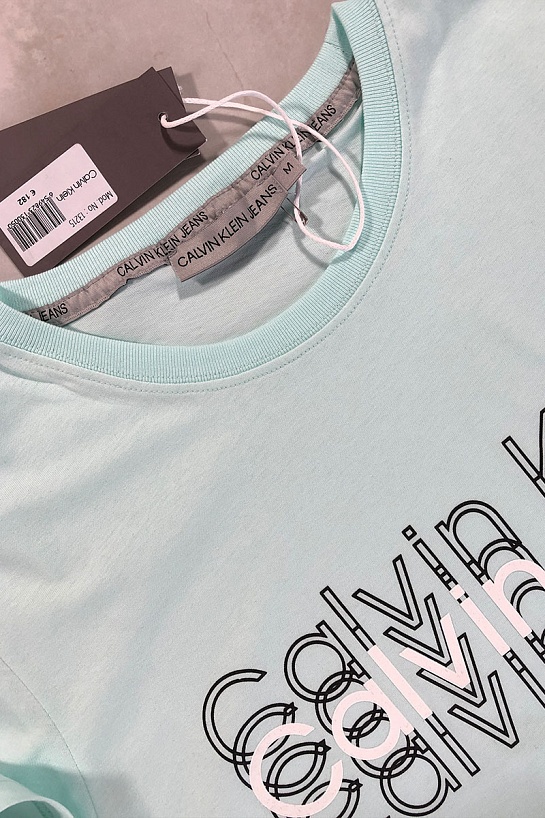 Брендовая мужская футболка Calvin Klein бирюзового цвета