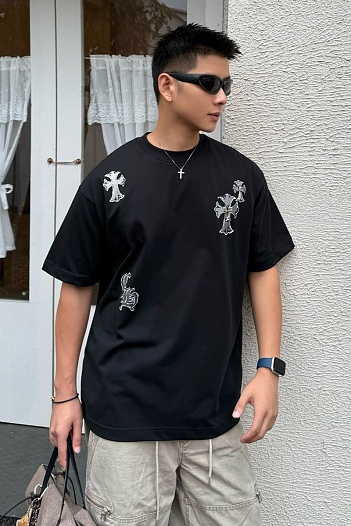 Чёрная оверсайз футболка Chrome Hearts Premium   