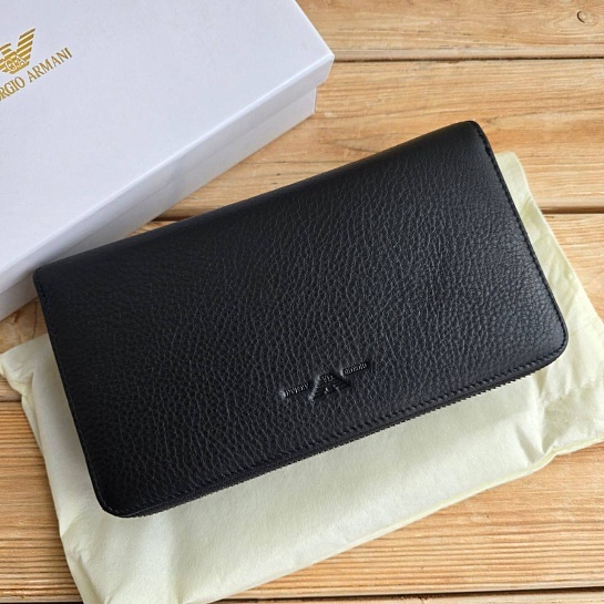 Кожаное чёрное портмоне Armani 21x12 см