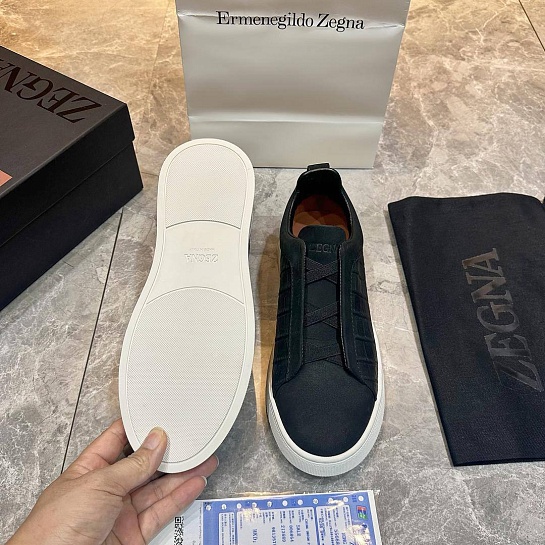 Мужские кроссовки Ermenegildo Zegna Triple Stitch Alligator - Black