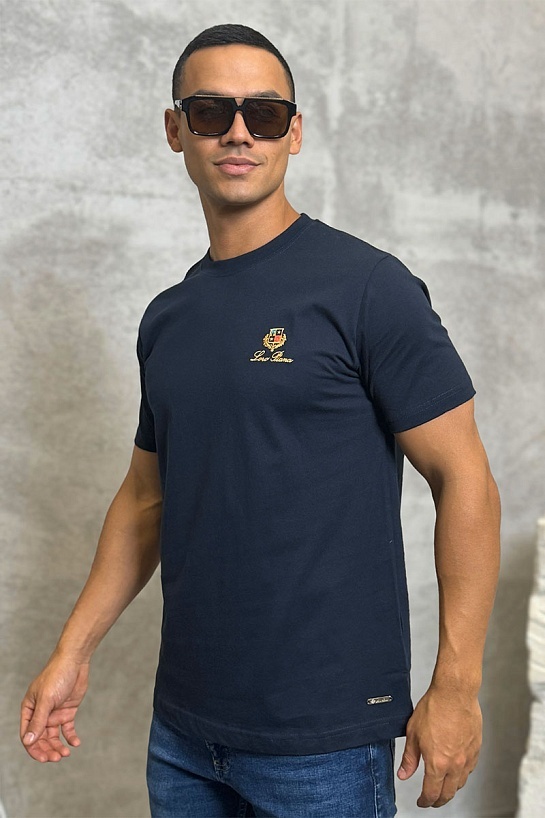 Футболка синего цвета Loro Piana logo-embroidered