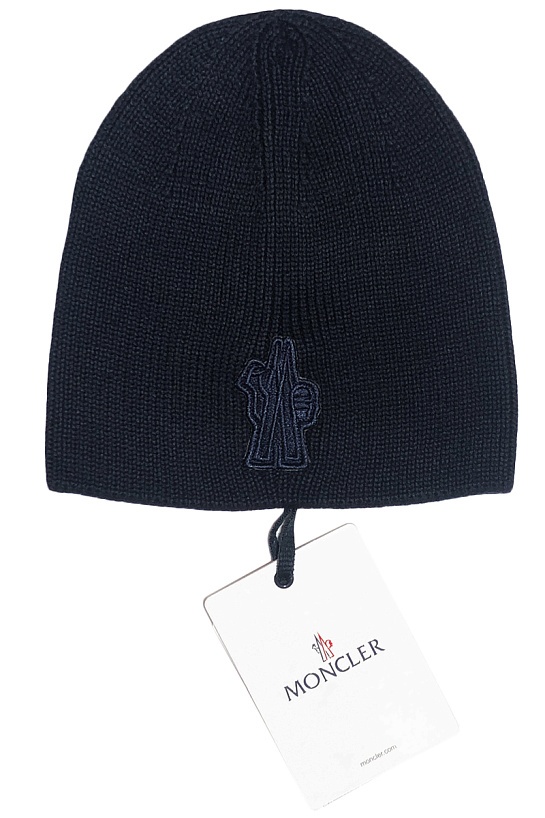 Мужская брендовая шапка Moncler тёмно-синего цвета
