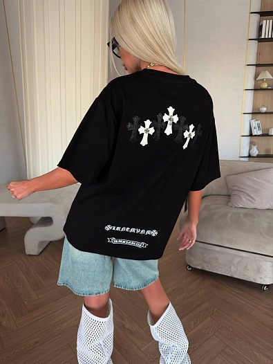 Женская оверсайз футболка чёрного цвета Chrome Hearts premium   