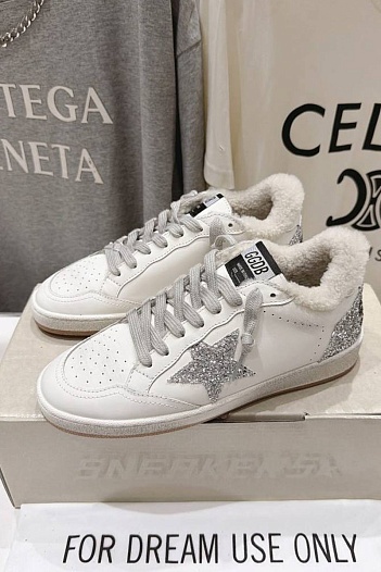 Женские кожаные кроссовки с мехом Golden Goose Ball Star premium   