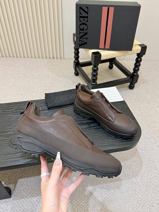 Кожаные кроссовки Zegna Triple Stitch Monte - Brown