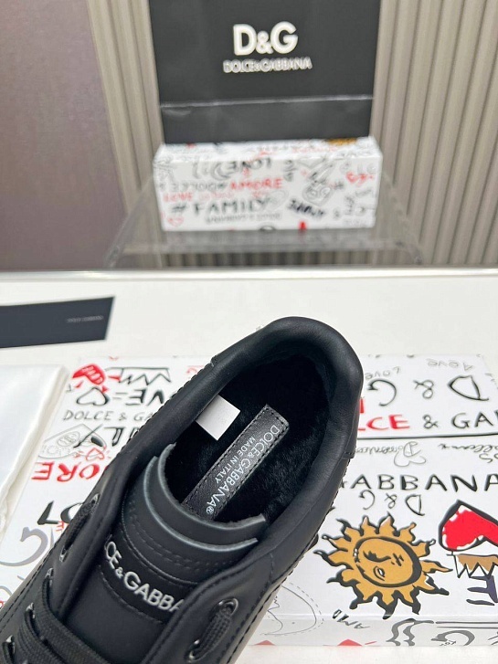 Кожаные кроссовки с мехом Dolce & Gabbana Portofino