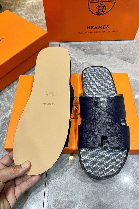 Кожаные шлёпанцы Hermes Izmir - Navy