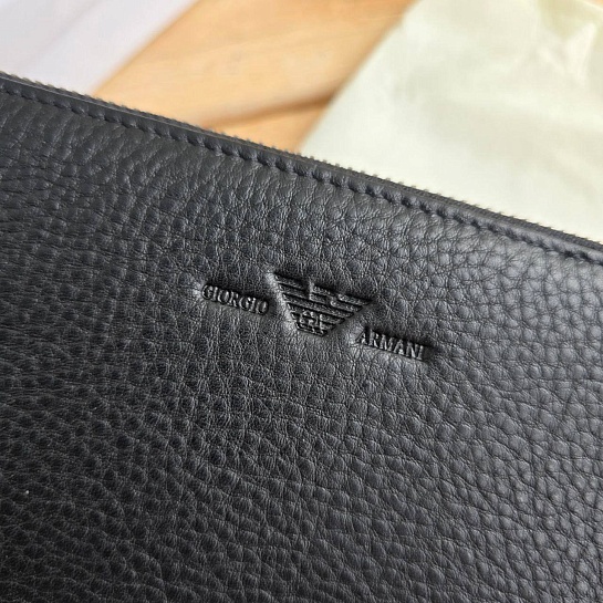 Кожаное чёрное портмоне Armani 21x12 см