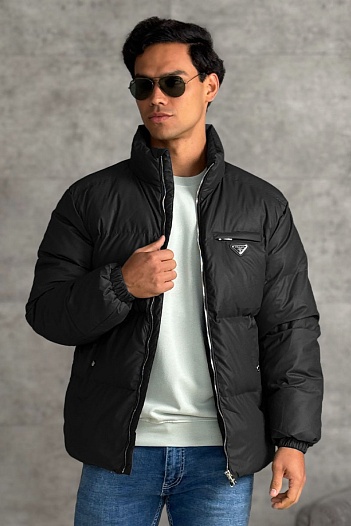 Мужской пуховик Prada logo-plaque - Black   