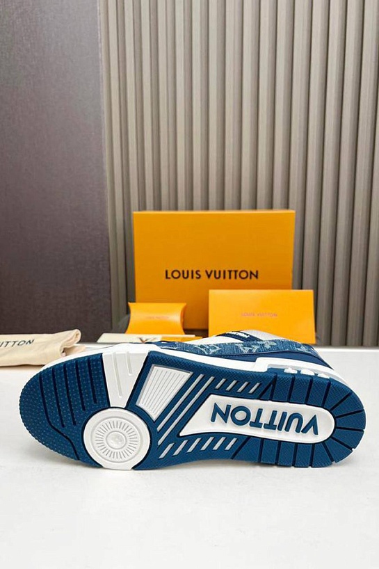 Кожаные кроссовки Louis Vuitton Trainer Monogram - White / Blue