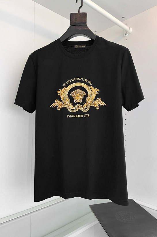 Чёрная футболка Versace Coupe Blason embroidered