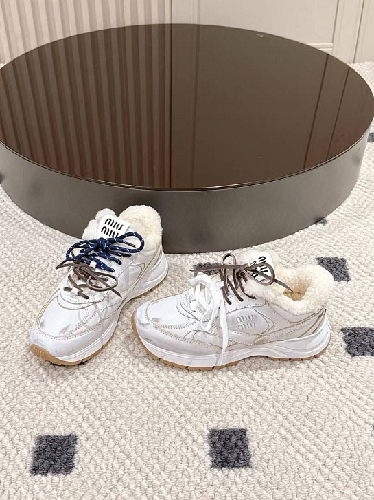 Женские кожаные кроссовки с мехом MIU MIU premium