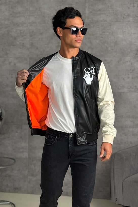 Мужской чёрный бомбер Off-White Hands Off logo