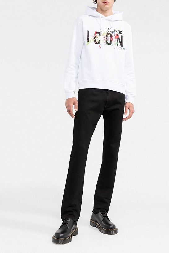 Мужское белое худи Dsquared2 Icon Splatter logo-print