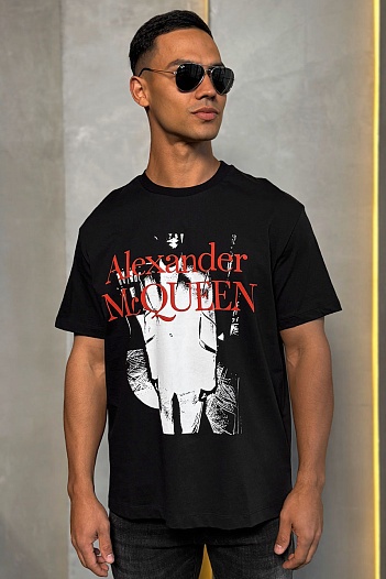 Мужская чёрная футболка Alexander McQueen logo-print   