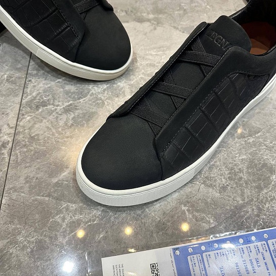 Мужские кроссовки Ermenegildo Zegna Triple Stitch Alligator - Black