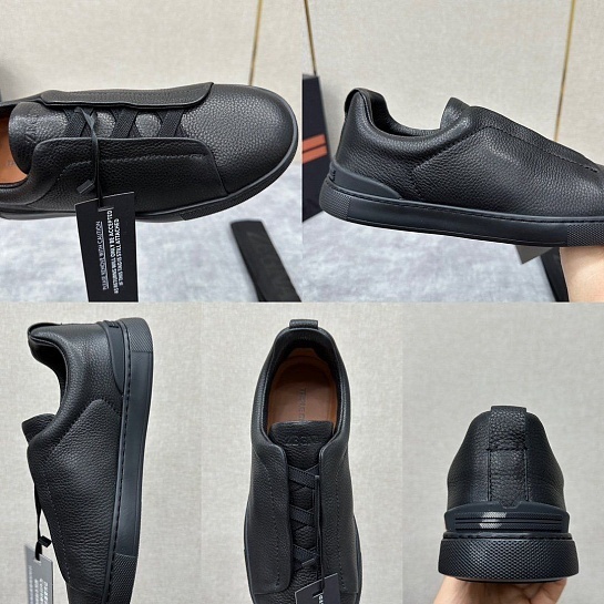 Мужские кроссовки Ermenegildo Zegna Triple Stitch Leather - Black