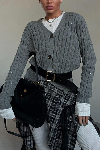 Женская кофта на пуговицах серого цвета Brunello Cucinelli   