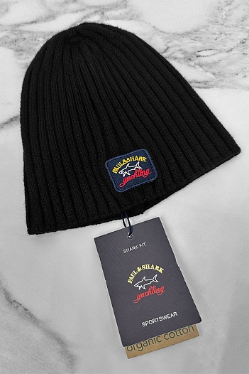 Мужская чёрная шапка Paul & Shark logo-patch   
