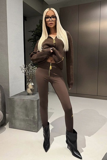 Женские утеплённые леггинсы на флисе Schiaparelli premium - Brown   