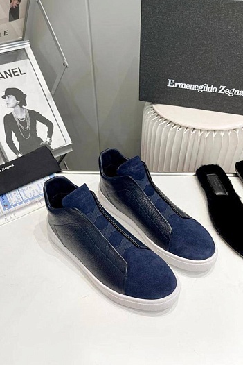Кроссовки с мехом Ermenegildo Zegna Triple Stitch high-top - Navy   