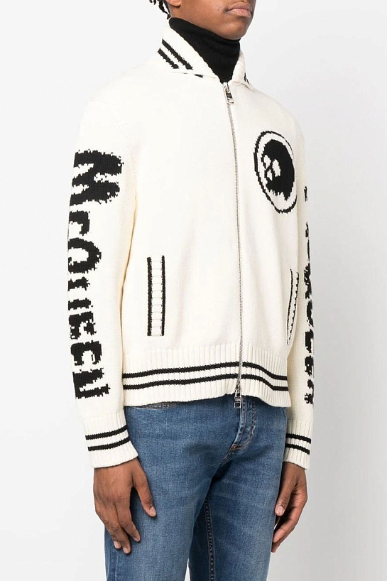 Мужской свитер на молнии Alexander McQueen белого цвета