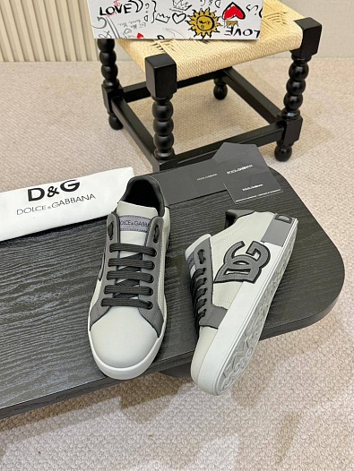 Кожаные кроссовки Dolce & Gabbana Portofino - Grey   