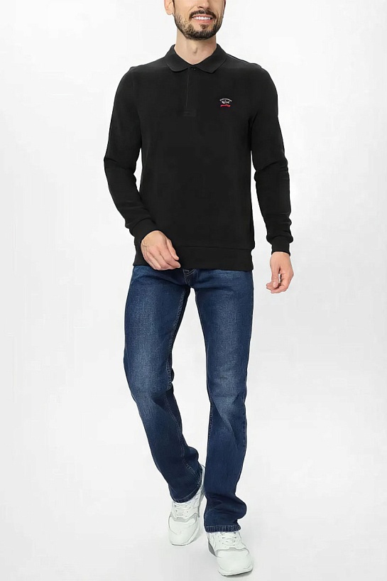 Чёрное поло с длинным рукавом Paul & Shark