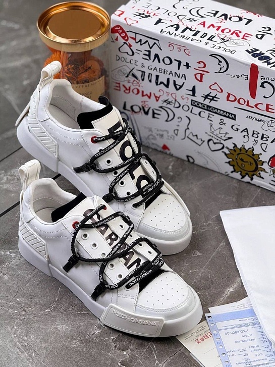 Белые кожаные кроссовки Dolce & Gabbana