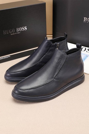 Кожаные лоферы с мехом Hugo Boss high-top - Navy   