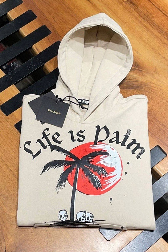 Бежевое оверсайз худи Palm Angels sunset palm
