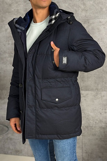Мужской тёмно-синий пуховик Burberry logo-patch   