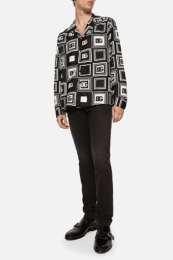 Мужская рубашка Dolce&Gabbana чёрного цвета geometric logo-print   