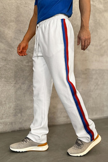 Белые спортивные штаны Moncler striped logo   