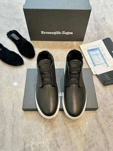 Кроссовки с мехом Ermenegildo Zegna Triple Stitch - Black / White   