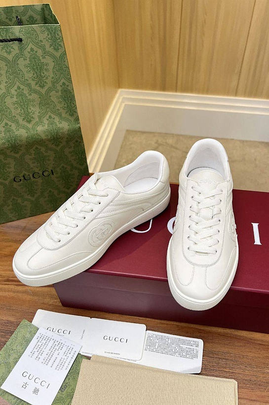 Женские кожаные кеды Gucci Premium - White