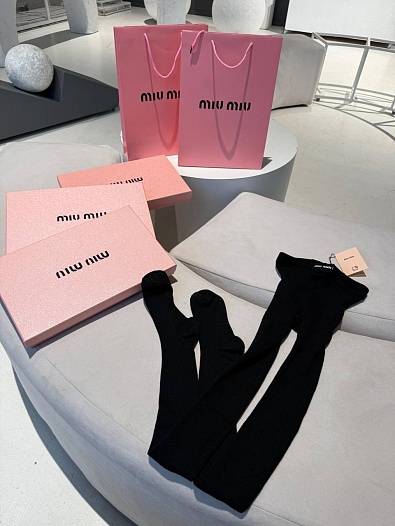 Женские кашемировые колготы MIU MIU чёрного цвета   