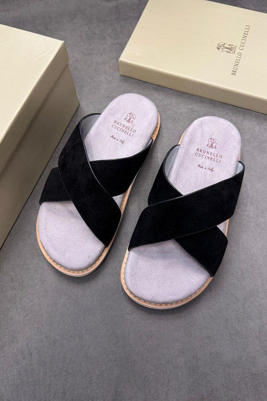 Замшевые шлёпанцы Brunello Cucinelli Crossover - Black