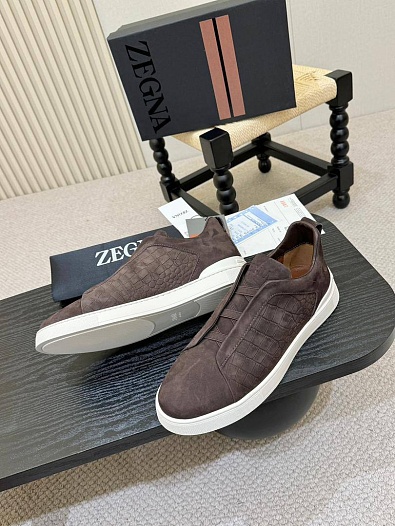 Мужские кроссовки Zegna Triple Stitch Alligator - Brown   