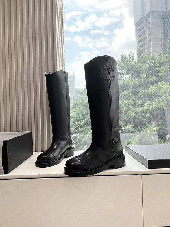 Женские кожаные сапоги Chanel Premium - Black