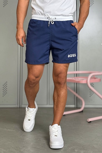 Мужские синие шорты Hugo Boss logo-print   